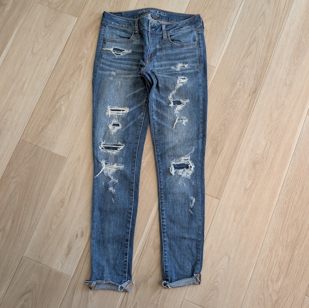 American Eagle Super Low Crop Jegging 8 X-long 8 XL Long Stretch Skinny Jeans
